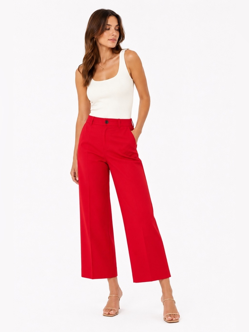 Spanx Red Stretch Twill Wide Leg Cropped Pants 1X NWT
